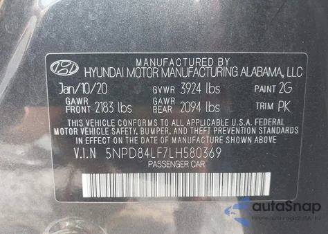 2020 Hyundai Elantra Sel from USA, damaged, VIN 5NPD84LF7LH580369